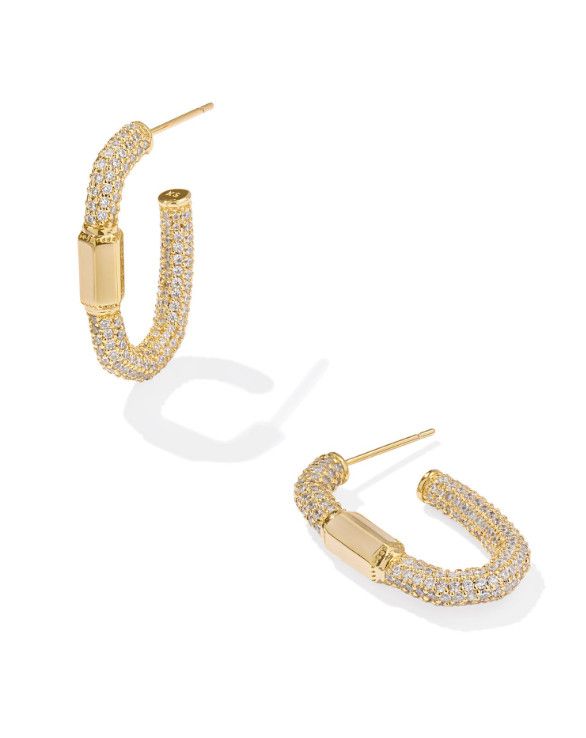 The Emery Gold Hoop Earrings in White Crystal