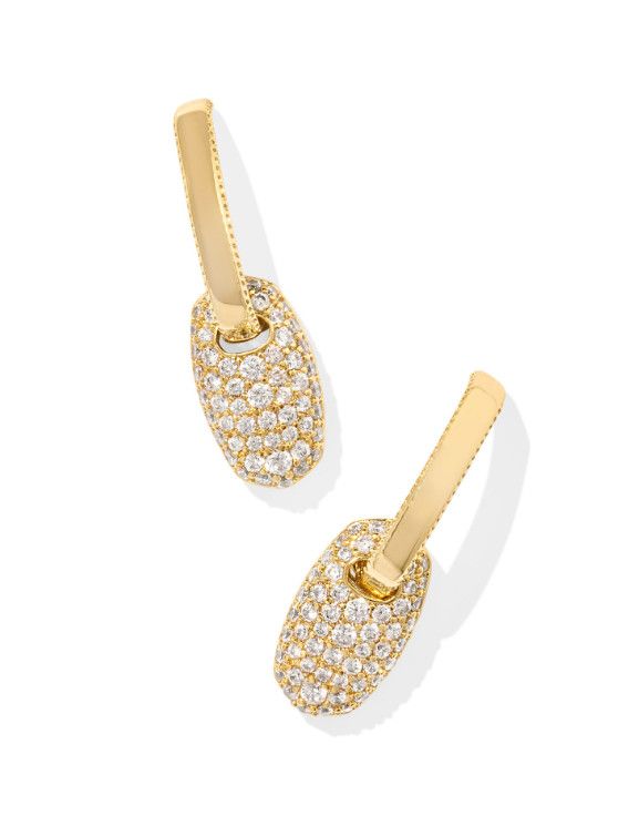 The Bailey Gold Pave Huggie Earrings in White Crystal