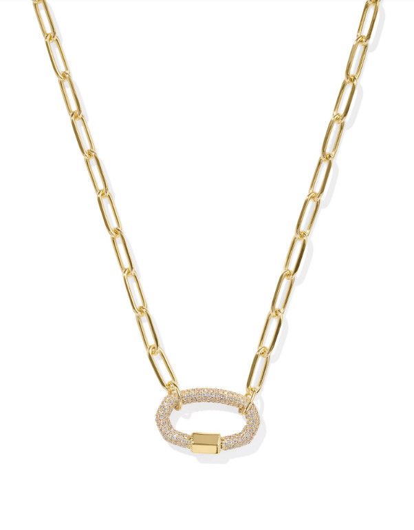 The Emery Gold Link and Chain Necklace in White Crystal