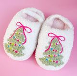 Toddler Pink Bow Christmas Tree Slippers, Size: L  9-10