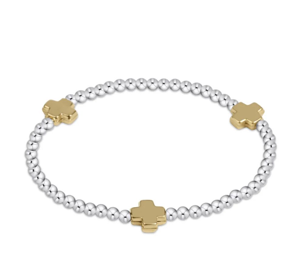 Enewton EXTENDS Signature Cross Sterling Mixed Metal Pattern 3mm Bead Bracelet Gold