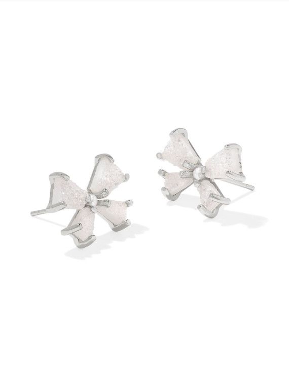 The Blair Bow Stud Earrings Silver Iridescent Drusy