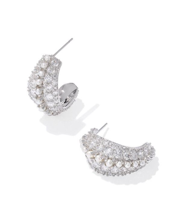 The Krista Silver Hoop Earrings in White Mix