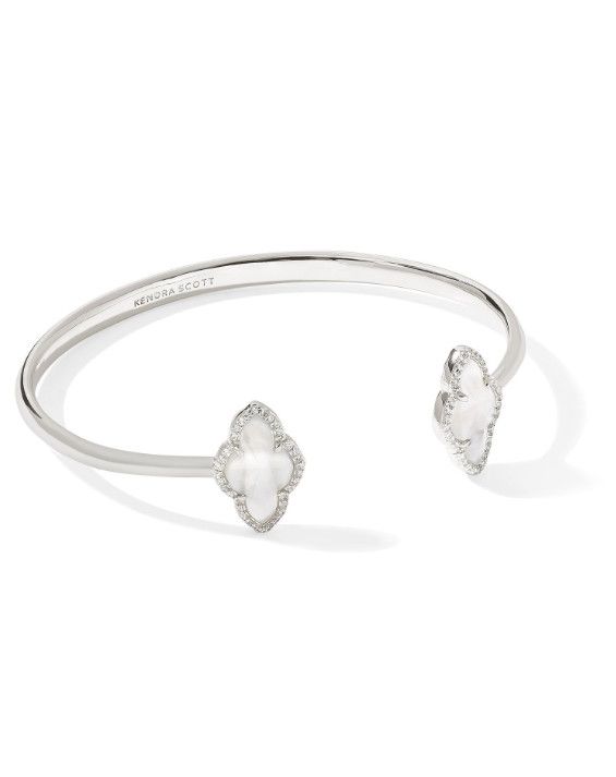 The Abbie Pave Frame Silver Cuff Bracelet Ivory Mother of Pearl