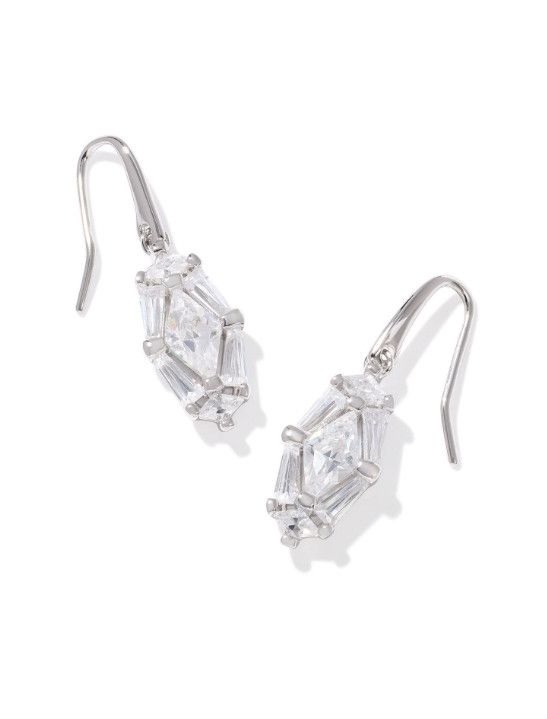 The Lindy Rae Lee Silver Drop Earrings in White Crystal