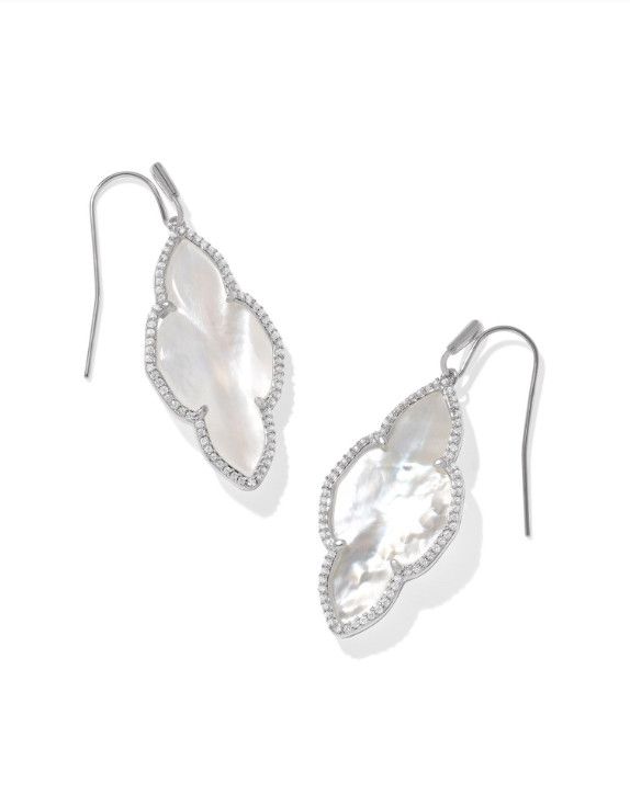 The Abbie Pave Frame Silver Drop Earrings in Ivory Mother of Pearl