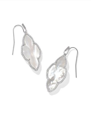 The Abbie Pave Frame Silver Drop Earrings in Ivory Mother of Pearl