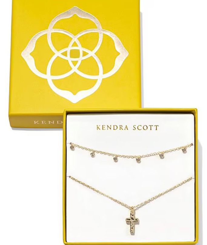 The Amelia Cross Gold Necklace Gift Set in White Crystal