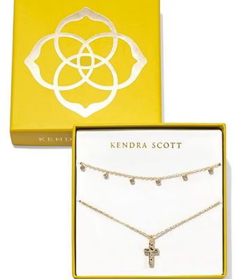 The Amelia Cross Gold Necklace Gift Set in White Crystal