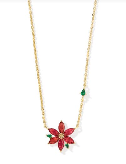 The Poinsettia Pendant Necklace Gold Red Mix