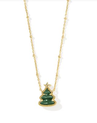 The Holiday Tree Pendant Necklace Gold Green Quartzite