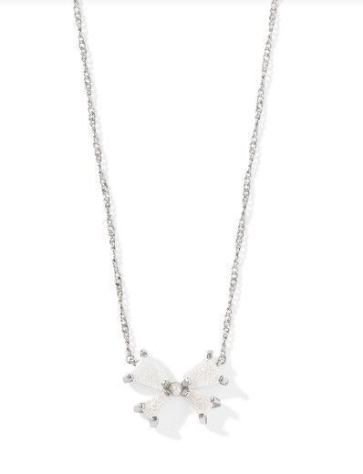 The Blair Bow Small Pendant Necklace Silver Iridescent Drusy