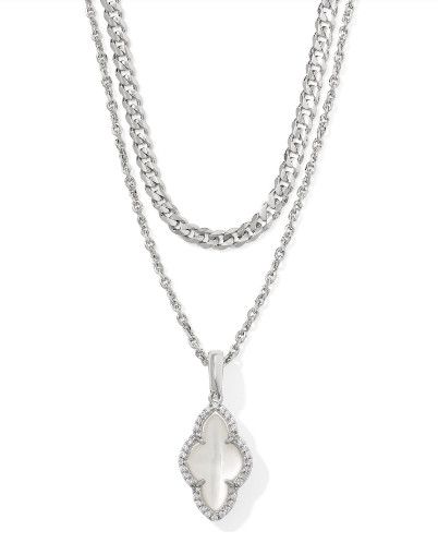 The Abbie Pave Frame Multistrand Necklace Silver Ivory Mother of Pearl