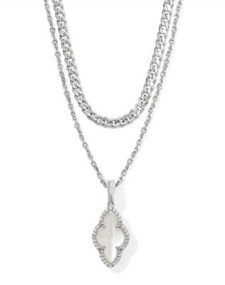 The Abbie Pave Frame Multistrand Necklace Silver Ivory Mother of Pearl