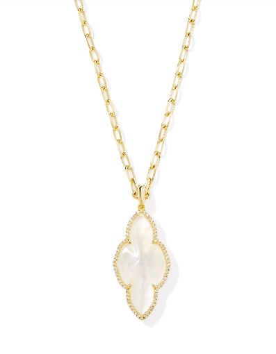 The Abbie Pave Frame Large Pendant Necklace Gold Ivory Mother of Pearl