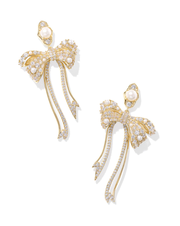 The Krista Bow Statement Earrings White Mix
