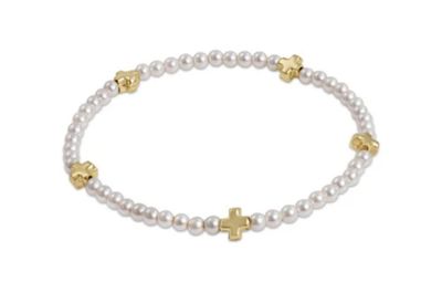 Signature Cross Small Pearl Pattern 3mm Bead Bracelet Gold