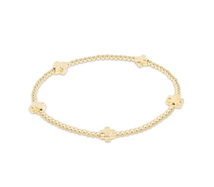Signature Cross Small Gold Pattern 2mm Bead Bracelet Gold
