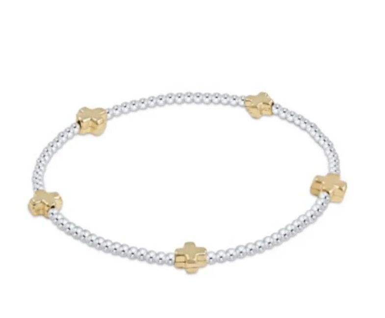 Signature Cross Small Sterling Mixed Metal Pattern 2mm Bead Bracelet Gold