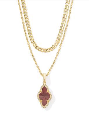 The Abbie Pave Frame Multistrand Gold Necklace in Cranberry Illusion