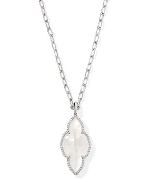 The Abbie Pave Frame Large Pendant Silver Necklace in Ivory Mother of Pearl