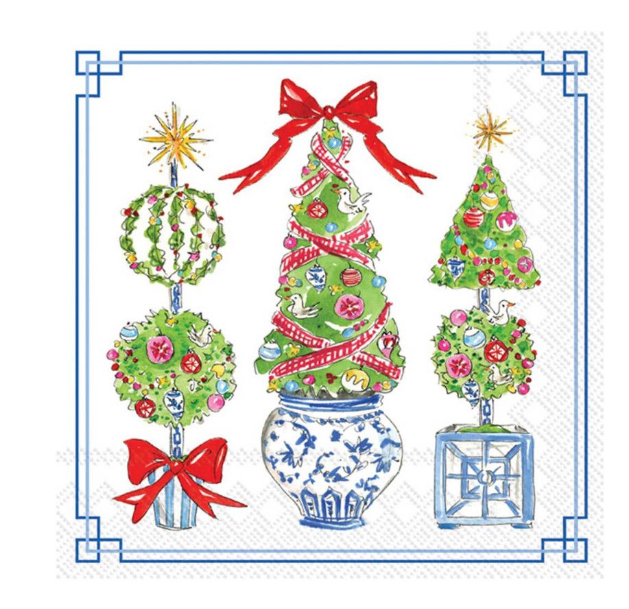 Bright Topiary Trees Christmas Cocktail Napkins