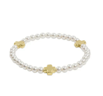 Signature Cross Pearl Pattern 4mm Bead Bracelet Gold