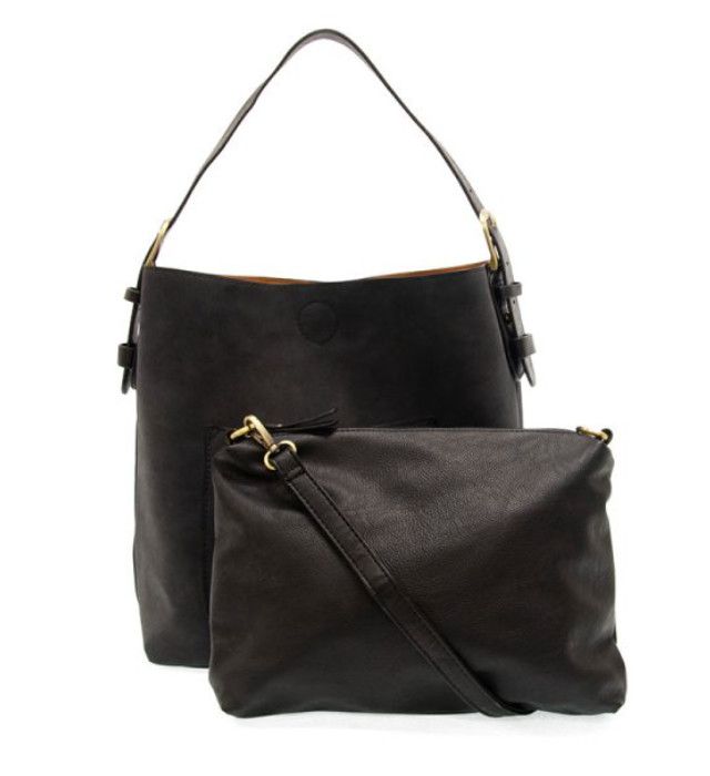 Black Hobo Handbag Black Handle  | Rich Faux Suede