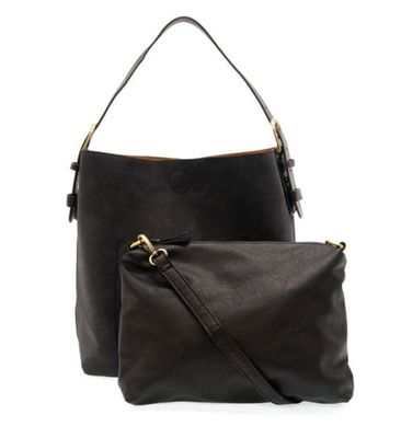 Black Hobo Handbag Black Handle  | Rich Faux Suede