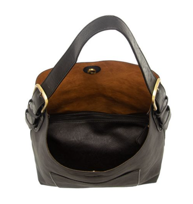 Faux Suede Hobo Handbag Black Handle  | Black
