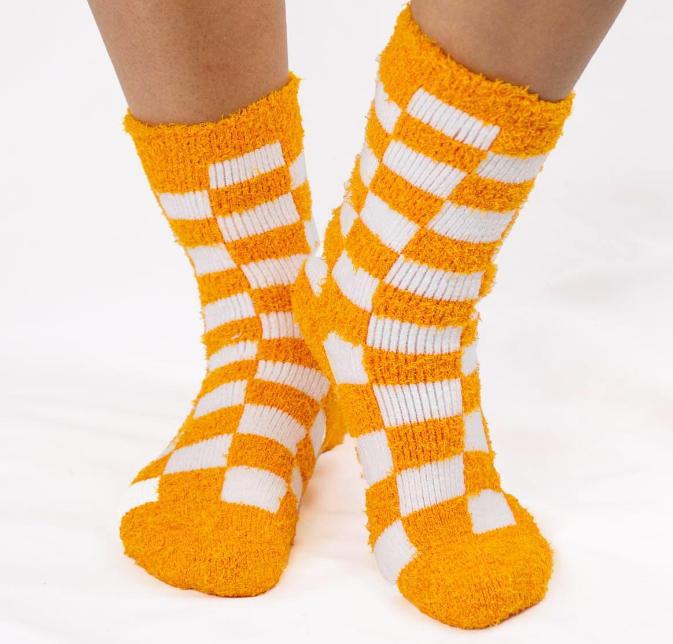 Women&#39;s Orange Checkerboard Snuggle Socks