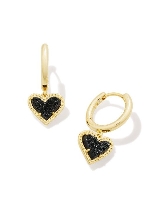 The Ari Heart Huggie Earring Gold Black Drusy
