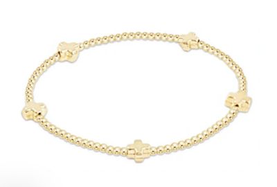 EGIRL Signature Cross Small Gold Pattern 2mm Bead Bracelet