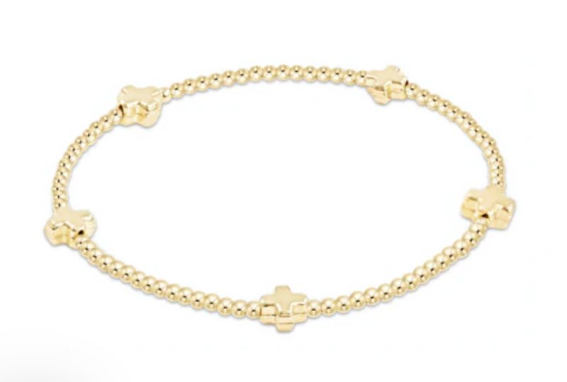 EGIRL Signature Cross Small Gold Pattern 2mm Bead Bracelet