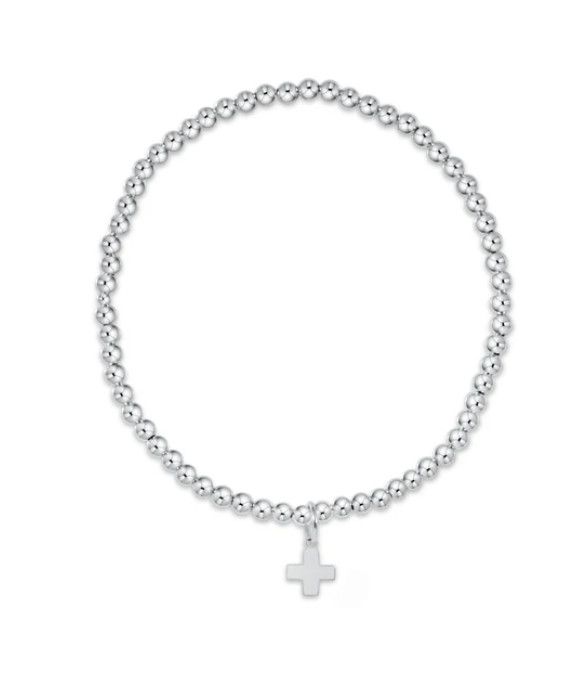 Classic Sterling 3mm Bead Bracelet Signature Cross Sterling Charm