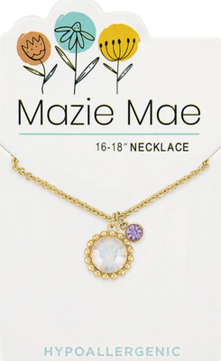 Mazie Mae Girls Necklace Gold Beaded White Opal &amp; Mini Tanzanite