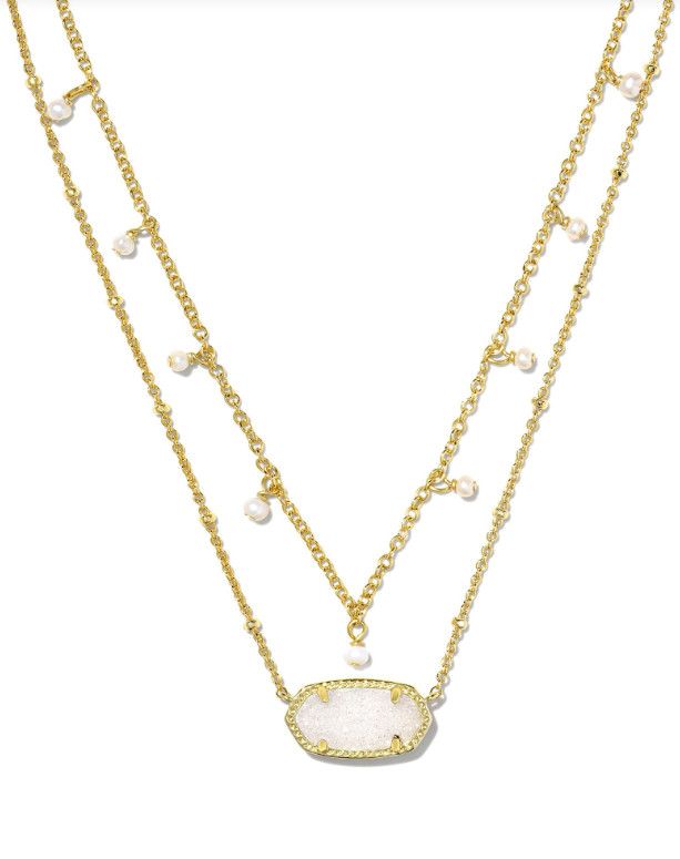 The Elisa Pearl Multistrand Gold Necklace Iridescent Drusy