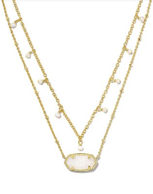 The Elisa Pearl Multistrand Gold Necklace Iridescent Drusy