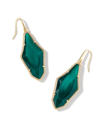 The Evelyn Drop Earring Gold Dark Green Crystal Mother of Pearl