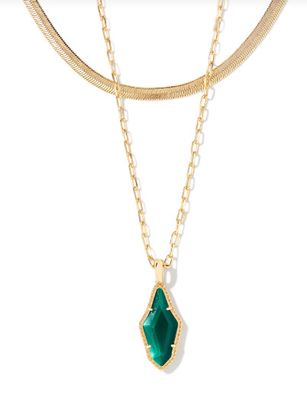 The Evelyn Multistrand Gold Necklace in Dark Green Mother of Pearl