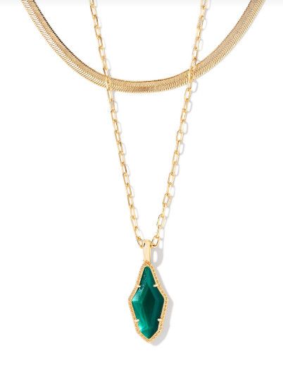 The Evelyn Multistrand Gold Necklace in Dark Green Mother of Pearl