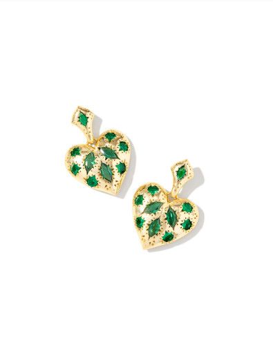 The Holland Heart Drop Earring, Color: Gold Green Crystal