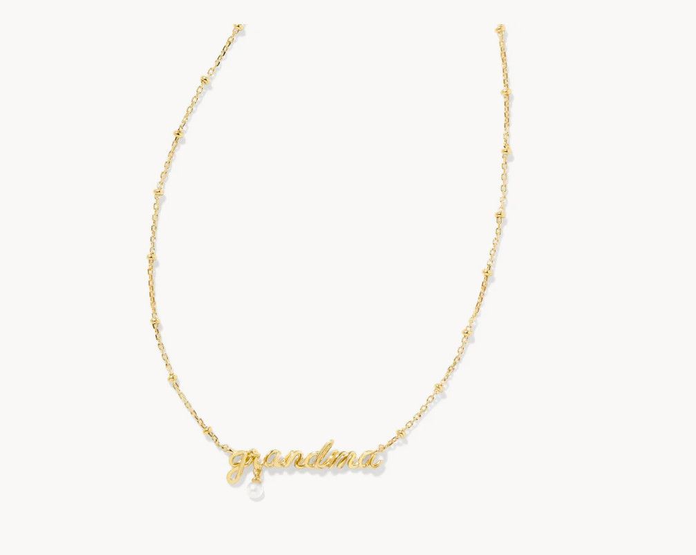 The Grandma Script White Pearl Necklace, Color: Gold