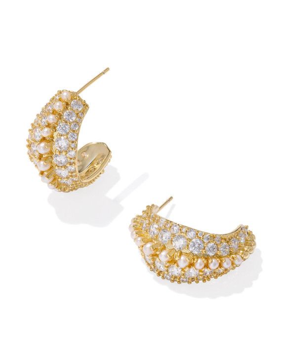The Krista Gold Hoop Earrings, Color: White Mix