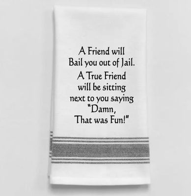Bail You Out Black Lined Trim Tea Towel