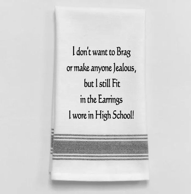 Don&#39;t Want to Brag Black Lined Trim Tea Towel