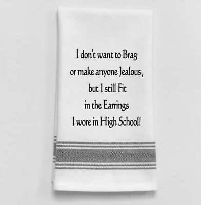 Don&#39;t Want to Brag Black Lined Trim Tea Towel