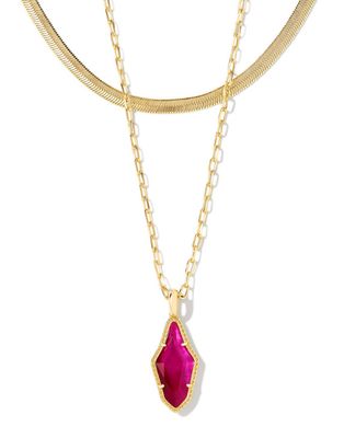 The Evelyn Multistrand Gold Necklace in Dark Magenta Illusion