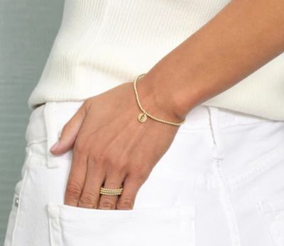 Classic Gold 2mm Bead Bracelet Respect Small Gold Initial Disc