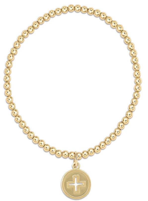 Classic Gold 3mm Bead Bracelet Signature Cross Gold Disc